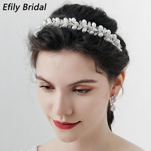 

hair clips & barrettes efily fashion crystal pearl headbands for women accessories bridal wedding crown jewelry party bride headpiece gift, Golden;silver