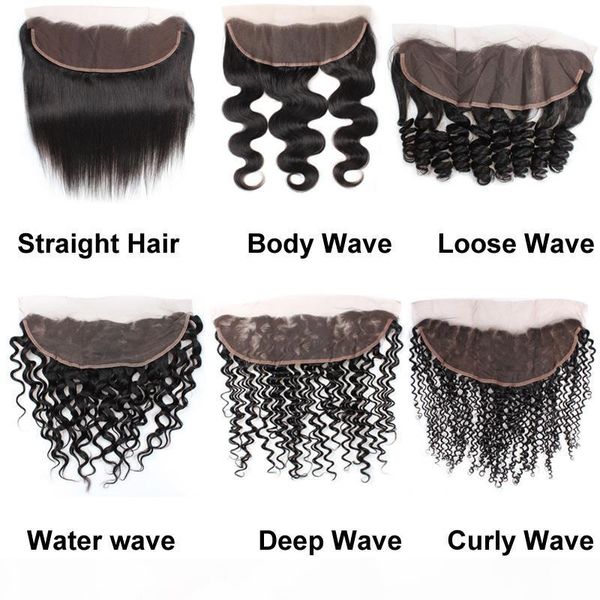 

wholesale 8a brazilian straight hair body loose water deep curly wave ear to ear 13*4 lace frontal part 8-20inch ing, Black;brown