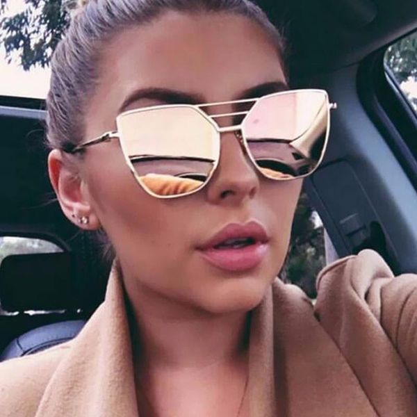 

sunglasses 2021 cat eyesunglasses for women metal frame reflective lens sun glasses vintage brand designer mirror shades, White;black