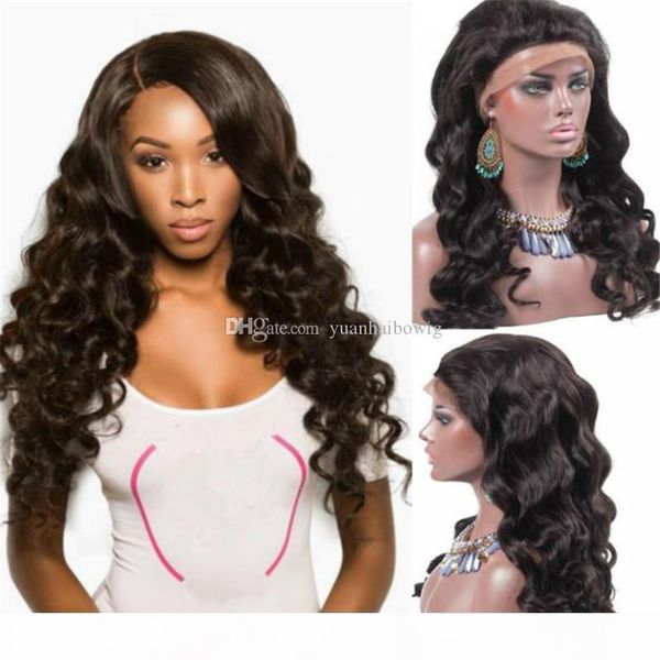 

stock loose wave virgin indian hair wig natural color front lace wig glueless cap ing, Black;brown