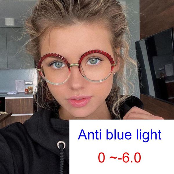 

sunglasses glasses womens nearsighted 0 to -6.0 diopters anti blue light computer round frame myopia red gradient eyeglasses bril, White;black