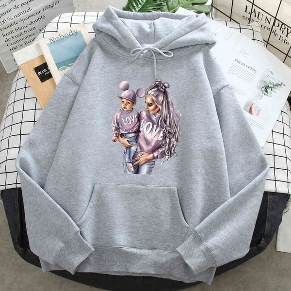 

beautiful mother and her baby print hoodie men's hoodie harajuku men's hoodie men's long sve retro street cloth, Black