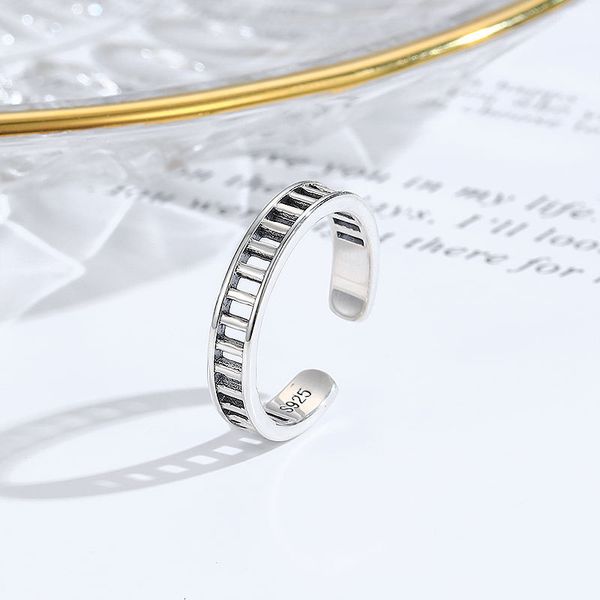 

delicate ring korean fashion s925 pure silver simple make old thai step hollow