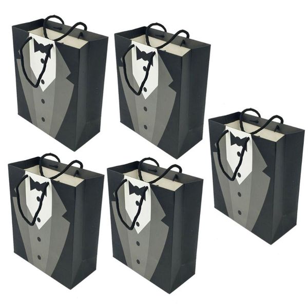 

5pcs creative bridegroom black tuxedo bags shopping wrapping paper bags cosmetic paper gift with handles(black t