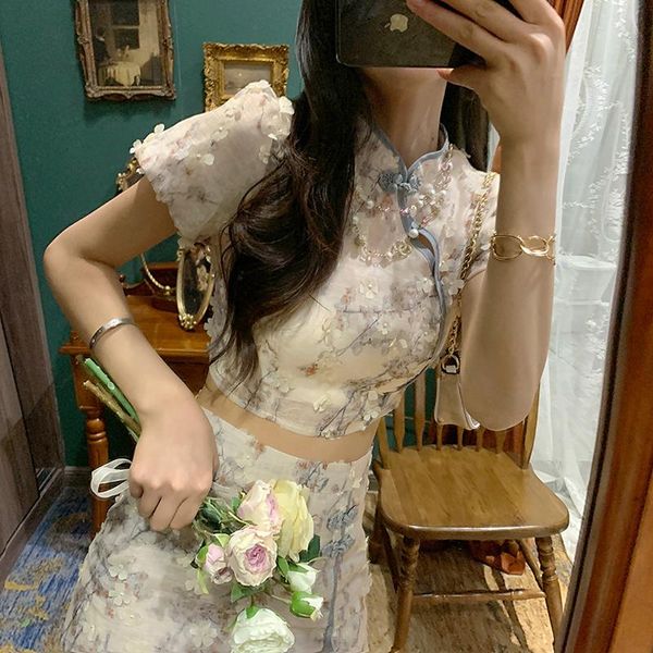 

ethnic clothing 2021 chinese dress style 2 piece vintage women dresses cheongsam traditional floral printing qipao, Red