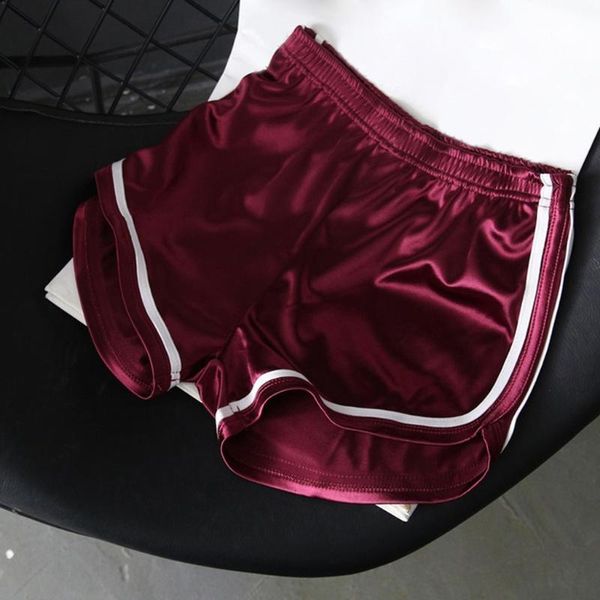 

sport shorts women spodenki damskie women satin smooth high waist slim white edge running home shorts woman short femme #37, Black;blue