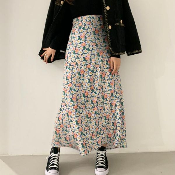 

skirts maxi skirt womens clothing high waist 2021 harajuku sale items vintage streetwear floral chiffon flowy gd961, Black
