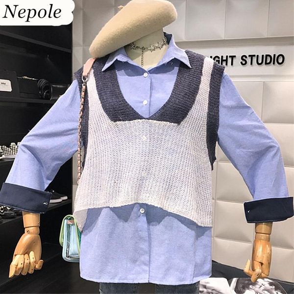 

women's sweaters neploe two pieces knitted vest and shirt match color loose women sweater sport pullover 2021 auttum arrival 68693, White;black