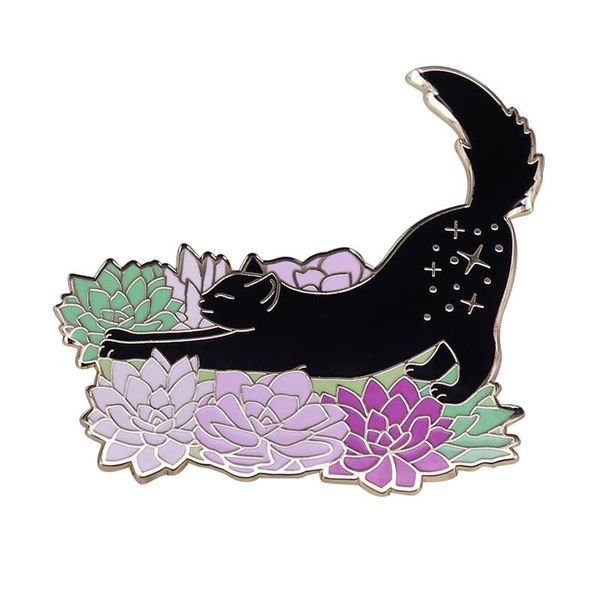 

pins, brooches cartoons black cat in succulents brooch pins enamel metal badges lapel pin jackets fashion jewelry accessories, Gray
