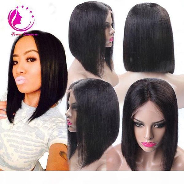 

heavy density glueless silky straight full lace short human hair bob wigs short brazilian virgin hair lace front wigs for black women, Black;brown