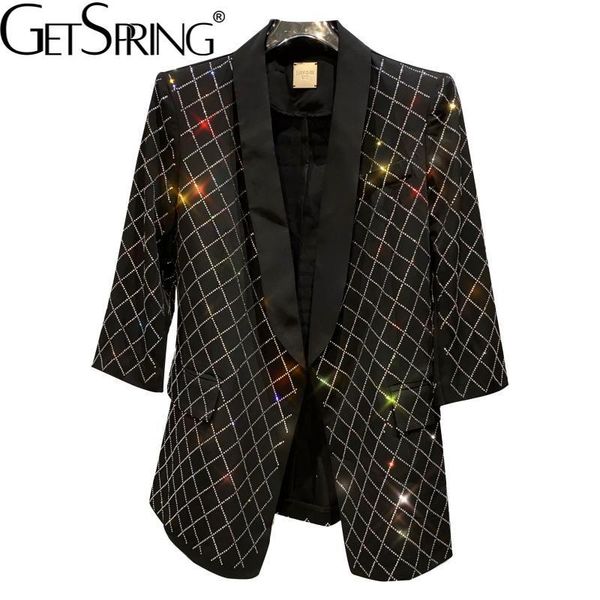 

women's suits & blazers getspring women blazer diamond patchwork black white and jackets all match plus size fashion suit coats 2021, White;black