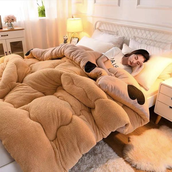 

lamb velvet quilt winter super warm comforter thickened warmth cotton double-sided quilt core dormitory blanket four seasons
