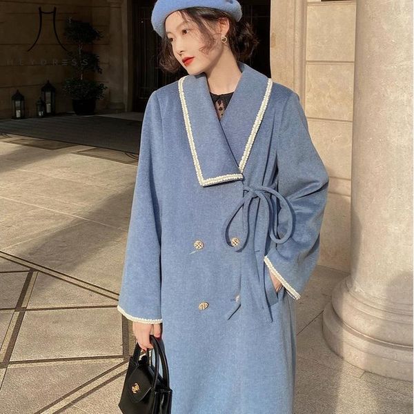 

women's wool & blends heydress autumn women lace-up korean turn down collar woolen coats chic trendy elegant tender female clothing ret, Black