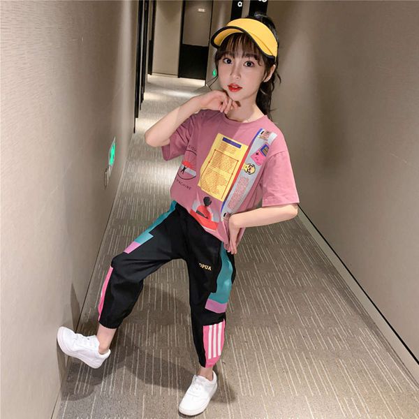 

girls' summer suit net red children's foreign style korean girls' short sleeve two piece fashionable, White