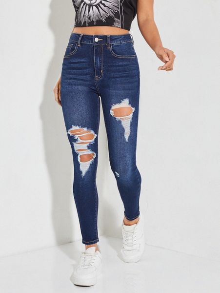 

petite medium washed ripped skinny jeans r5ia#, Blue