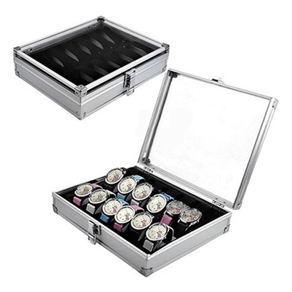 Estuches para joyas, bolsas Caja de metal Almacenamiento de relojes Caja de aleación de aluminio Útil 6/12 Ranuras de rejilla Relojes de joyería Pantalla de aluminio