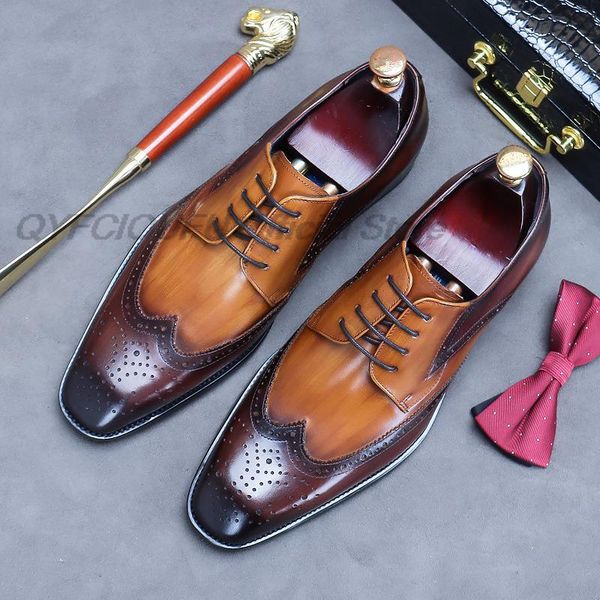 

luxury genuine leather brogue oxford shoes men elegant formal shoes brown lace up mens business dress shoes, Black