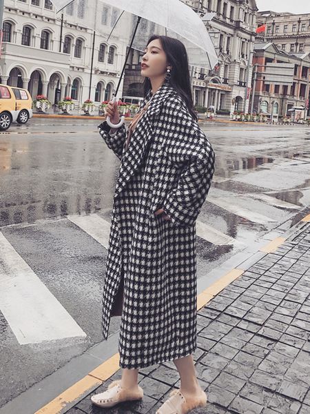 

2021 new women's mid-length autumn and winter thick contrast color woolen coat rsqn, Black