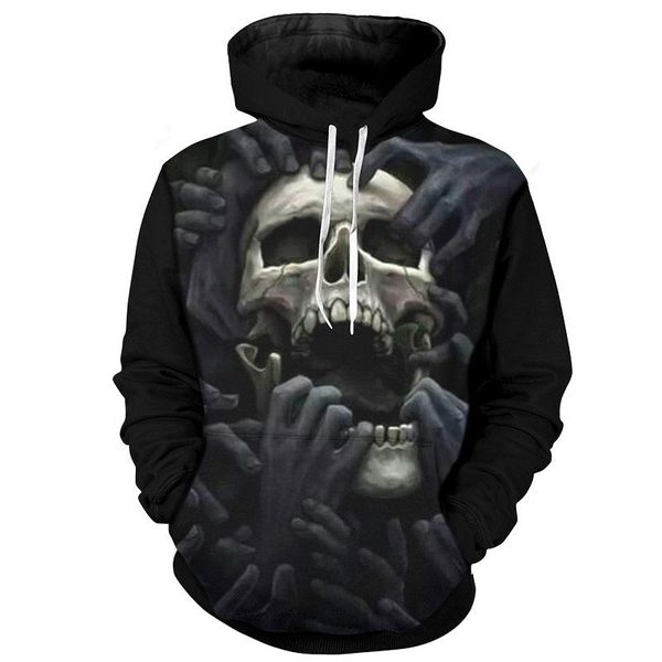 

halloween big steel teeth skull pattern men's 3d printed hoodie visual impact party punk goth round neck sweatshirt hoodie, Black
