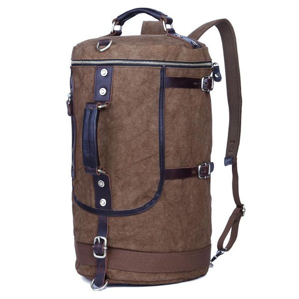 

backpack canvas crazy horse bucket bag cylindrical men's shoulder bookbag