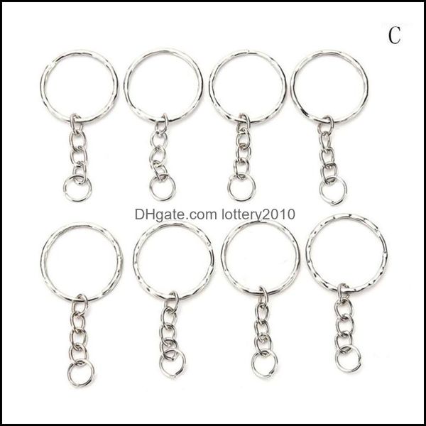 

keychains fashion aessories100 pcs/set siery chains stainless alloy circle diy 25mm keyrings jewelry keychain key ring1 drop delivery 2021 e, Silver