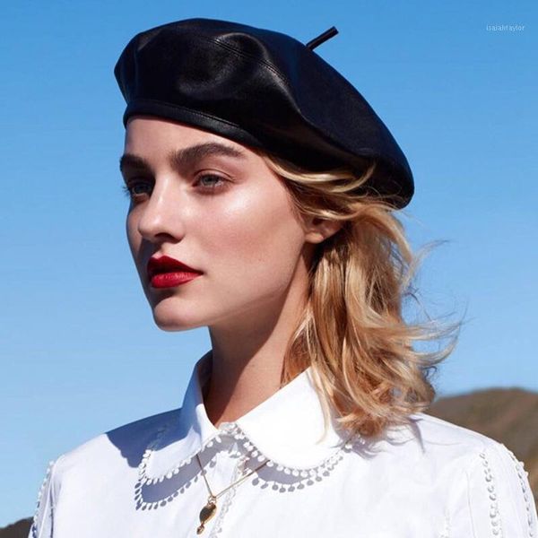 

brand fashion felt 100% real leather beret hat women cap female ladies beanie girls for spring autumn berets, Blue;gray