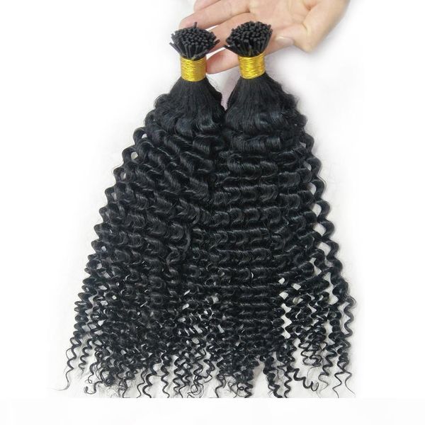 

i tip hair extension natural hair kinky curly blonde brazilian remy hair 100g 100strands 10-24inch explosive hairstyle pre bonded cheap, Black