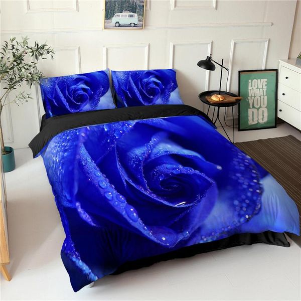 

bedding sets fashion 3d set blue rose duvet cover with pillowcase 2/3pcs twin  king size bed clothes for home textiles