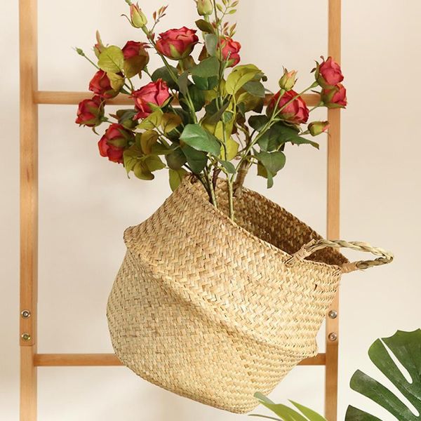 

storage baskets bamboo foldable laundry straw wicker basket flower pot folding dirty hamper