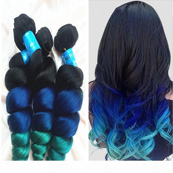 

malaysian 9a ombre hair extensions 1b blue green ombre hair weaves 3pcs lot blonde three tone dark root body wave human hair, Black