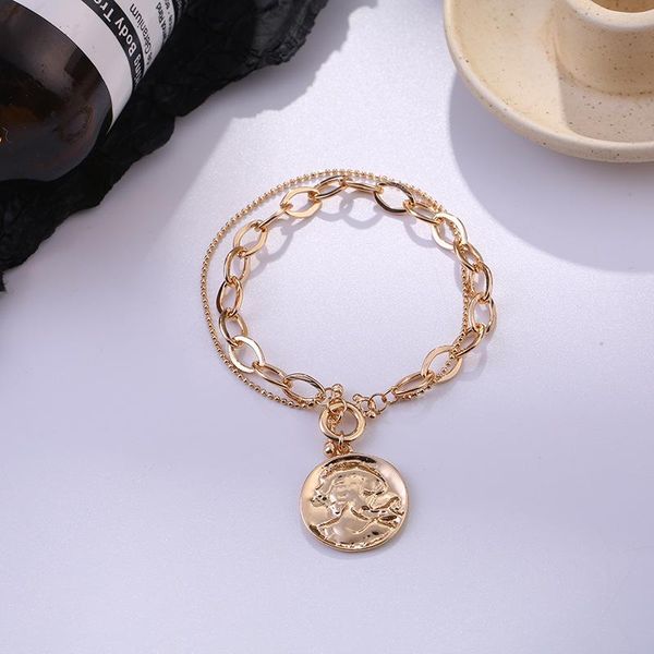 

link, chain ladies' personality european and american portraits with double-layer simple fashion retro bracelet, Black