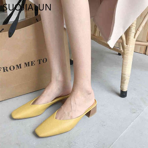 

suojialun women round toe slippers square toe low heel outside ladies slides ladies luxury shallow slip on mules sandal shoes k78, Black