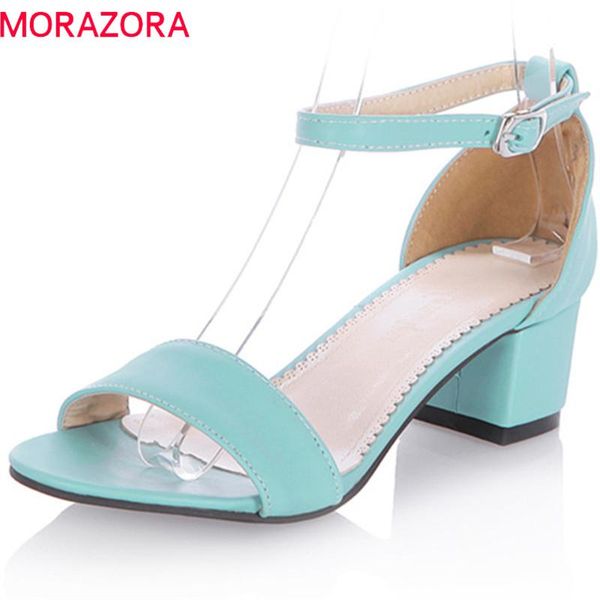 

dress shoes morazora 2021 arrive women sandals summer simple buckle sweet peep toe fashion comfortable square heel woman, Black