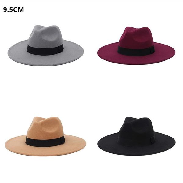

wide brim hats men women big fedora hat black belt wool felt jazz elegant panama trilby cap wholesale, Blue;gray