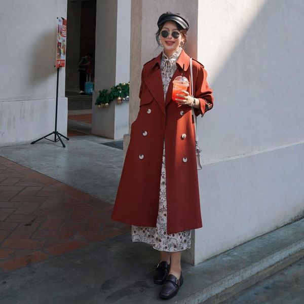 

women's trench coats turn down collar women fashion tie belt waist elegant female ladies m592, Tan;black