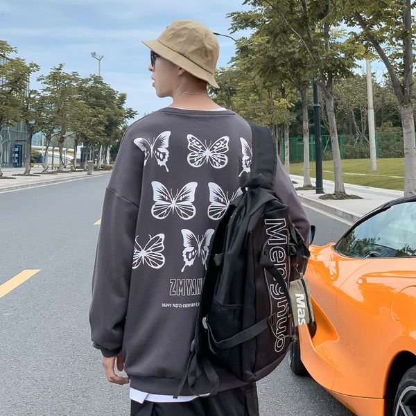 

2021 new homens hip hop relmpago borboleta streetwear moletom com capuz retro vintage lavado preto harajuku aqj7, Black