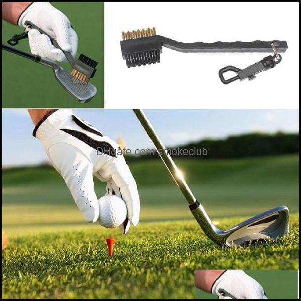 Sport im Freien Golf-Trainingshilfen Minuble Side Messing + Nylon Schlägerkopf-Rillenreiniger-Bürsten-Reinigungswerkzeug-Kit mit Aufhänger AessoriesProps