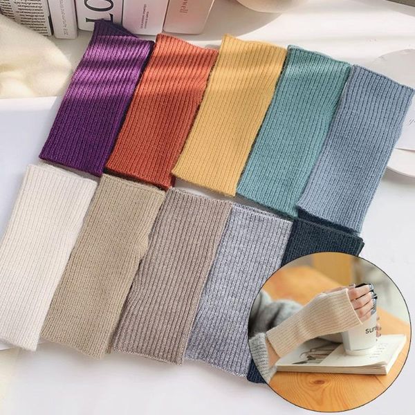 

five fingers gloves winter knitted arm fingerless warm solid color soft for women girl keep hands, Blue;gray