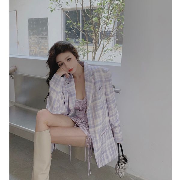 

2021 new retro women's plaid jacket, single button, loose pocket, coat, suit, outdoor wear, pmsm, White;black