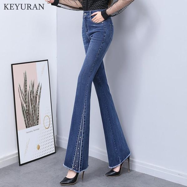 

women's jeans streetwear high wasit flare women vintage stretch denim skinny wide leg pants plus size ladies female trouser mujer, Blue