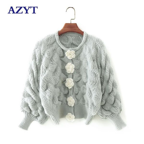

women's knits & tees azyt 2021 women sweater cardigan 3d flowers chic buttons knit female autumn winter jacket knitwear, White