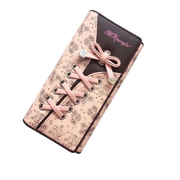 

wallets ladies purse bow cute personality clutch pu three fold long wallet mobile phone bag womens standard, Red;black
