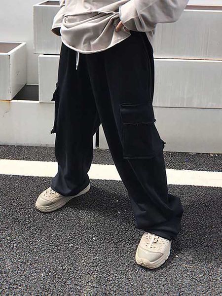 

2021 new trend hiphop hare joggers occasional cargo of the men loose sweatpants straight-line street elastic-style waistband pants eul5, Black