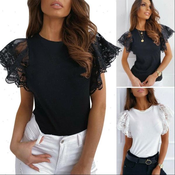 

new womens one shoulder lace patchwork bare neck stitching lace up sleeve t shirt drop shipping good quality, White
