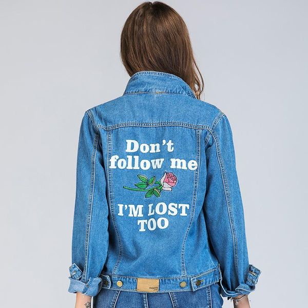 

women's jackets women basic denim coats autumn vintage rose letter embroidery jacket long sleeve loose plus size 5xl jeans girls outwea, Black;brown