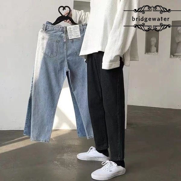 

summer leisure trend single-length jeans men slim straight light color bf all-match mode broek, Blue