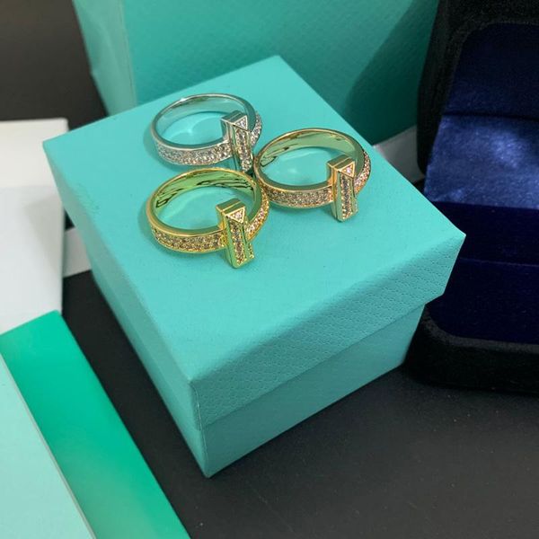 

wedding rings 2021 high-quality tif 925 1:1 rose gold with diamonds sparkling t-shaped ring wide version luxury jewelry fashion brand, Slivery;golden