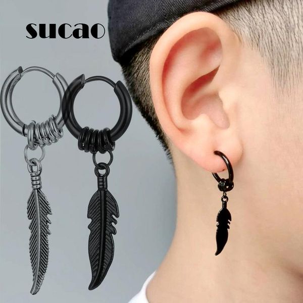

dangle & chandelier punk vintage black feather stud earrings viking for men stainless lot long design rock style earring jewelry accessories, Silver
