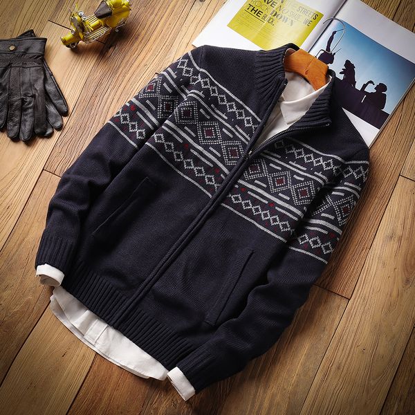 

zerz men 2021 winter fall new thick warm knitwear 100% acrylic vintage sweater cardigan men casual fashion classic sweaters men, White;black