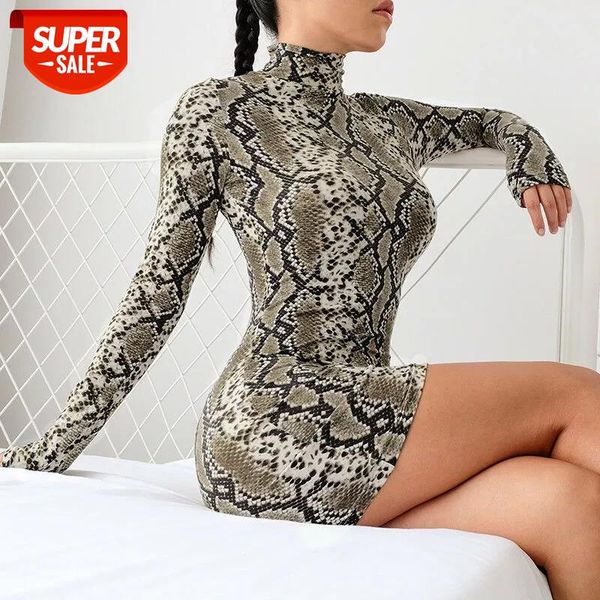 

women autumn leopard snake print striped long sleeve o-neck dress ladies casual empire mini dresses above knee length #xb5y, Black;gray